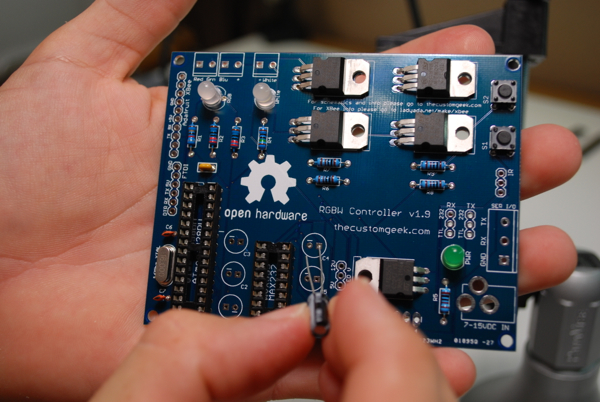 Installing the electrolytic caps.