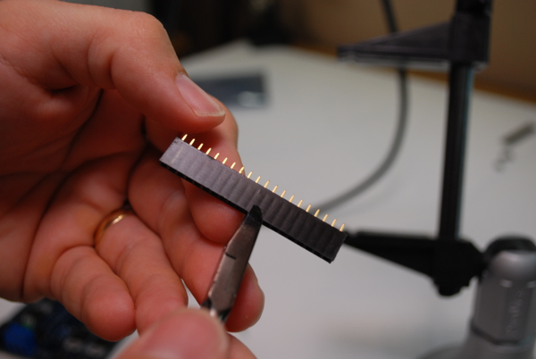 Cutting XBee headers.